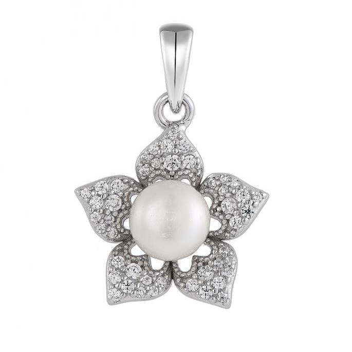 Diamond Petal & Pearl Pendant