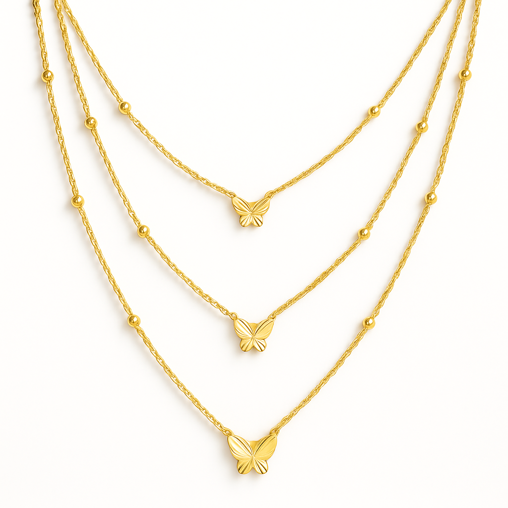 Golden Flutter 916 Butterfly Layered Necklace