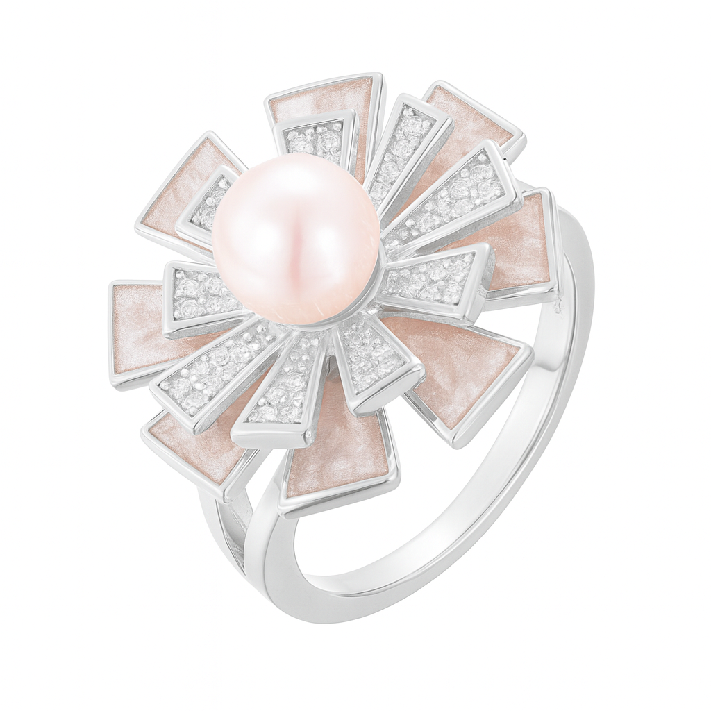 “Petals of Dawn” Diamond & Pearl Ring