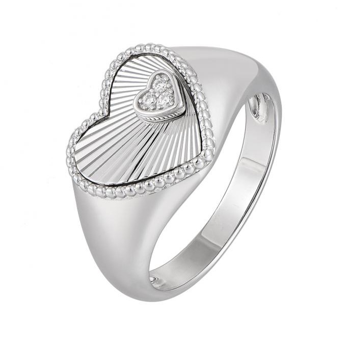 Radiant Heart Signet Ring (White Gold)