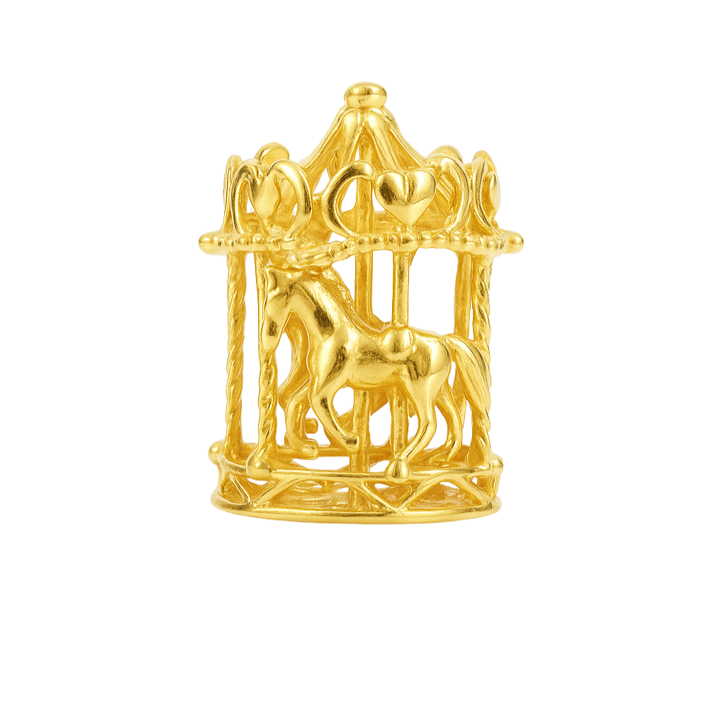 The 5D Carousel Gold Charm: Magic in Motion