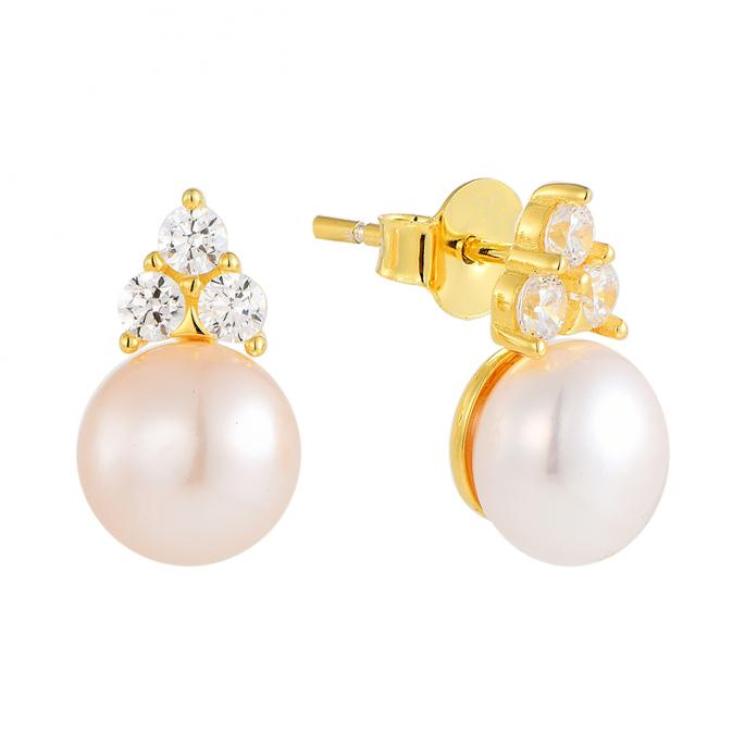 Trio Diamond & Pearl Stud Earrings